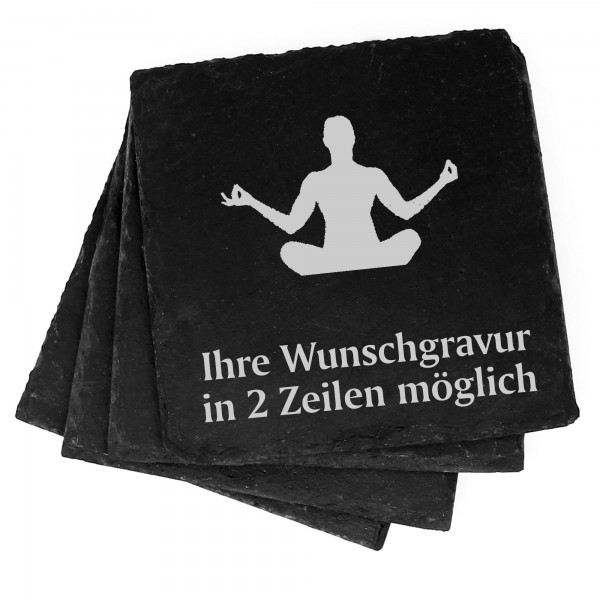 4x Yoga Lotossitz Deko Schiefer Untersetzer Wunschgravur Set - 11 x 11 cm