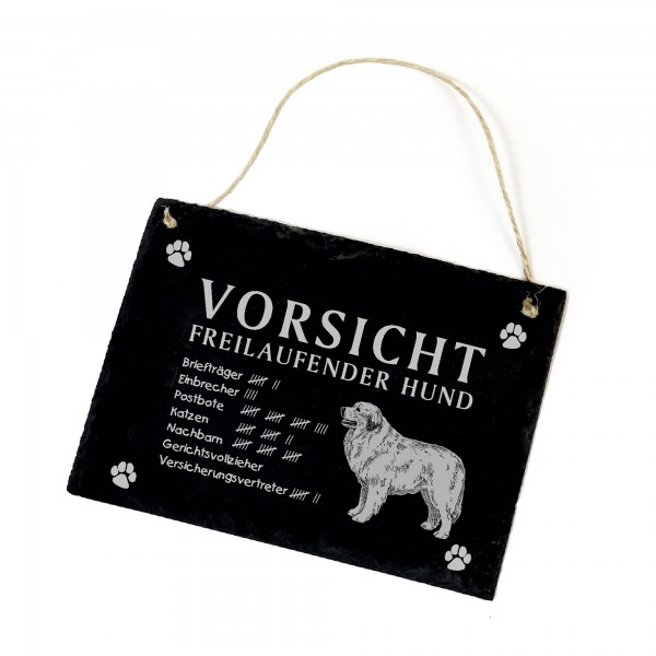 Vorsicht freilaufender Hund Pyrenaeenberghund Hundeschild Schild aus Schiefer  22cm x 16cm