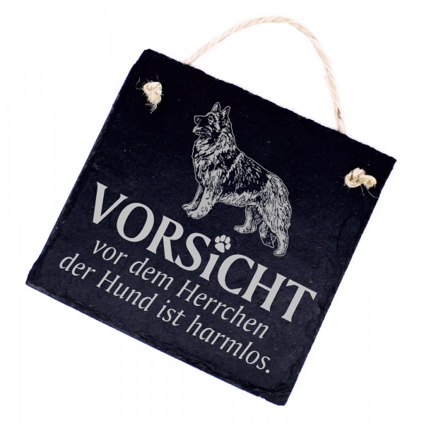 Hundeschild Shiloh Shepherd Schild aus Schiefer - Vorsicht vor dem Herrchen - 11cm x 11cm