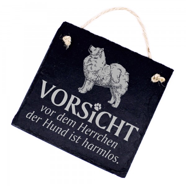 Hundeschild Samojede Schild aus Schiefer - Vorsicht vor dem Herrchen - 11cm x 11cm