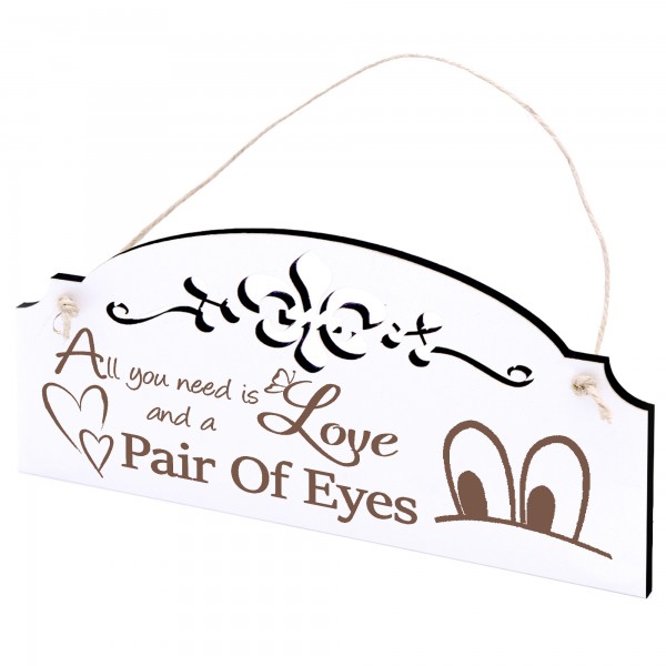 Schild Augenpaar Deko 20x10cm - All you need is Love and a Pair Of Eyes - Holz