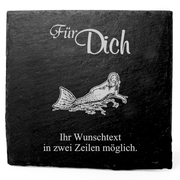Deko Schiefer Untersetzer personalisiert liegende Meerjungfrau - Für Dich - 11x11cm