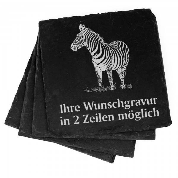 4x Zebra Deko Schiefer Untersetzer Wunschgravur Set - 11 x 11 cm