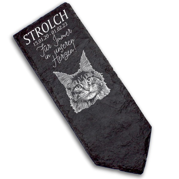 Grabstecker Grabschmuck Grabstein - Maine Coon Katze - Personalisiert Grab Deko 8 x 22 cm Grabdekora