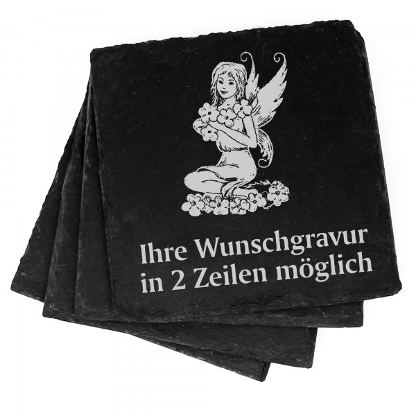 4x Elfe Deko Schiefer Untersetzer Wunschgravur Set - 11 x 11 cm