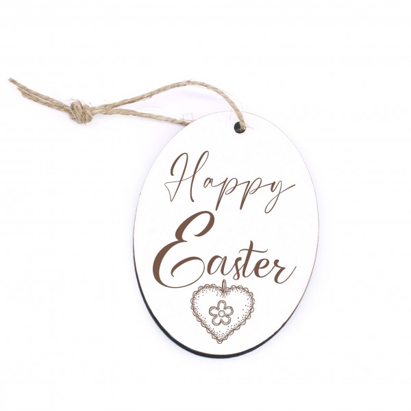 Oster Anhänger Happy Easter - Osterei mit Vintage Herz Motiv - 5 x 7 cm