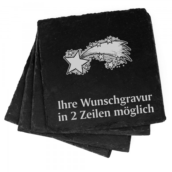 4x Sternschnuppe Deko Schiefer Untersetzer Wunschgravur Set - 11 x 11 cm