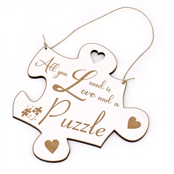 Puzzleteil Schild All you need is love and and Puzzle - mit Herzen Motiv 19 x 19 cm