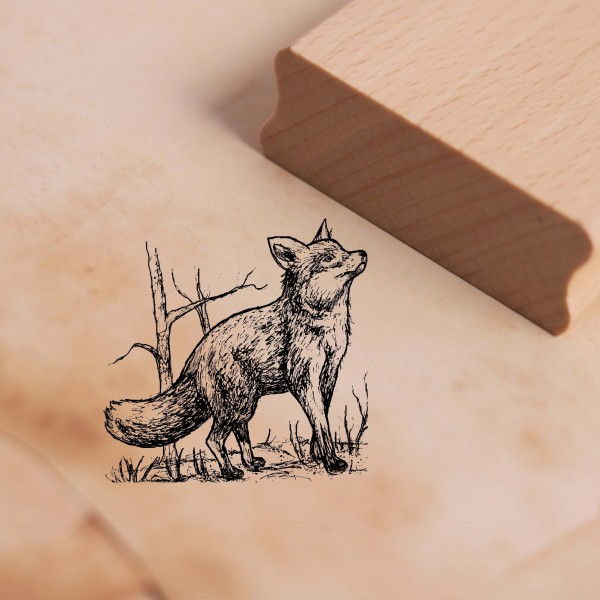 Motivstempel Kleiner Fuchs guckt nach oben - Stempel Holzstempel 48 x 48 mm