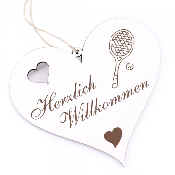 Herzlich Willkommen Schild - Tennisschläger - Deko Herz Holz