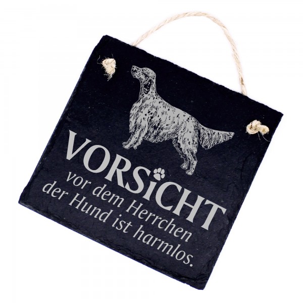 Hundeschild English Setter Schild aus Schiefer - Vorsicht vor dem Herrchen - 11cm x 11cm