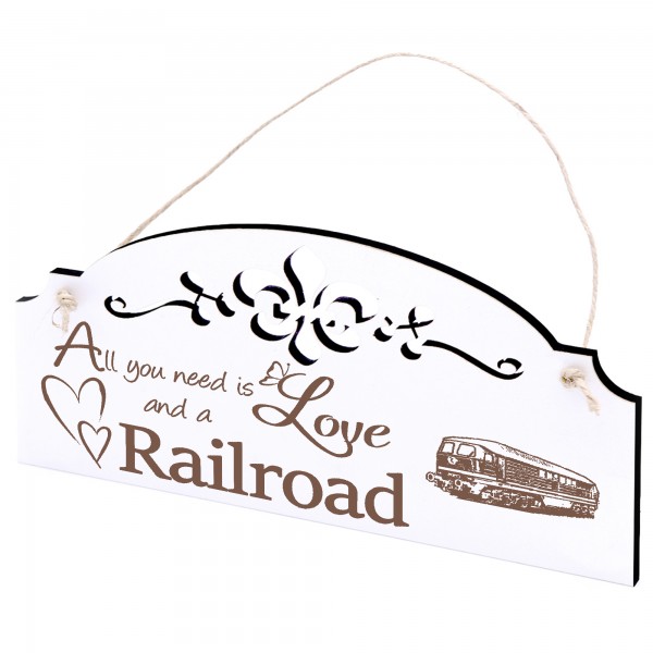 Schild Eisenbahn Deko 20x10cm - All you need is Love and a Railroad - Holz