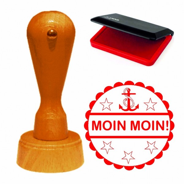 Stempel Moin Moin - inkl. Stempelkissen rot - Anker Motiv