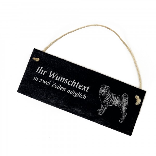 Hundeschild Shar Pei Faltenhund Türschild Schiefer - personalisiert - 22cm x 8cm