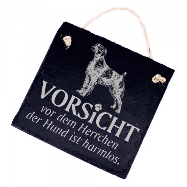 Hundeschild Epagneul Breton Schild aus Schiefer - Vorsicht vor dem Herrchen - 11cm x 11cm