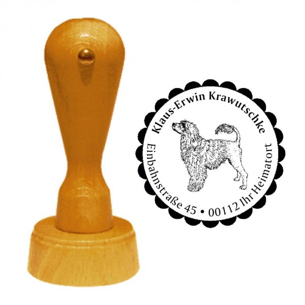 Adressstempel Portugiesischer Wasserhund - Holzstempel personalisiert mit Adresse - Ø 40 mm