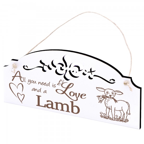 Schild Lamm mit Blume Deko 20x10cm - All you need is Love and a Lamb - Holz