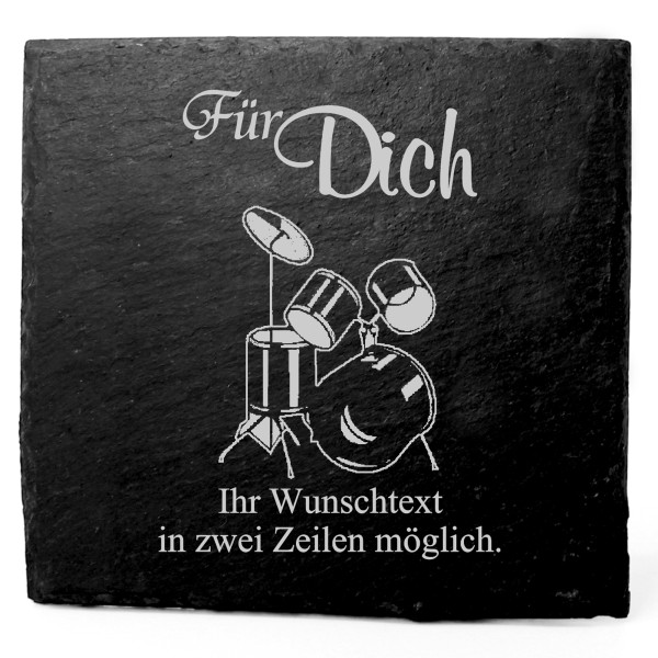 Deko Schiefer Untersetzer personalisiert Schlagzeug - Für Dich - 11x11cm
