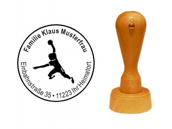 « Handball » Holzstempel mit persönlichem Wunschtext
