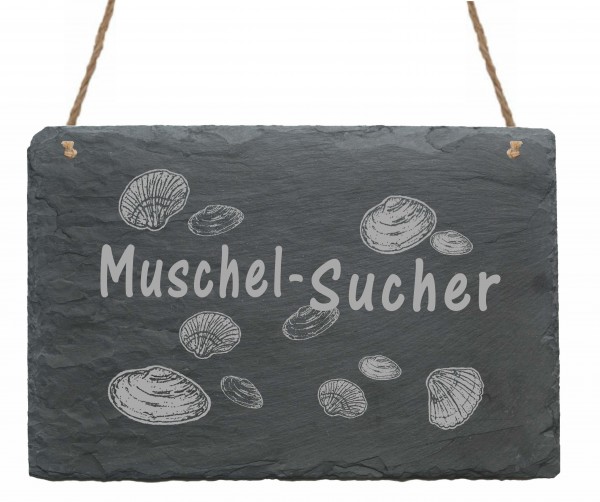 Schild « Muschel-Sucher » Muscheln - 22 x 16 cm - aus Schiefer