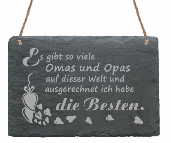Schild « Beste Oma und bester Opa » Herzen - 22 x 16 cm - aus Schiefer