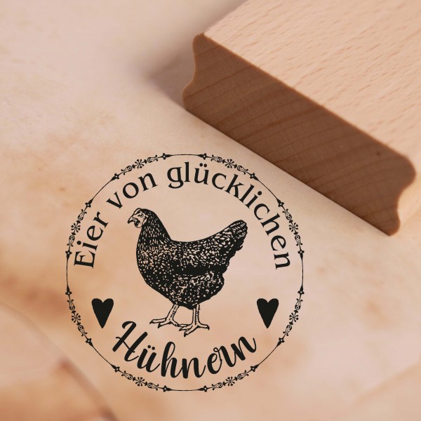 Stempel Eier von glücklichen Hühnern - Motiv schwarzes Huhn - Motivstempel für Eierkarton 68x68mm