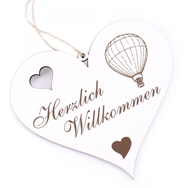 Herzlich Willkommen Schild - Heissluftballon - Deko Herz Holz