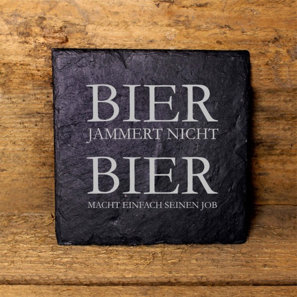 Bier Untersetzer Schiefer eckig graviert mit Spruch Bier jammert nicht Getränkeuntersetzer 11x11cm