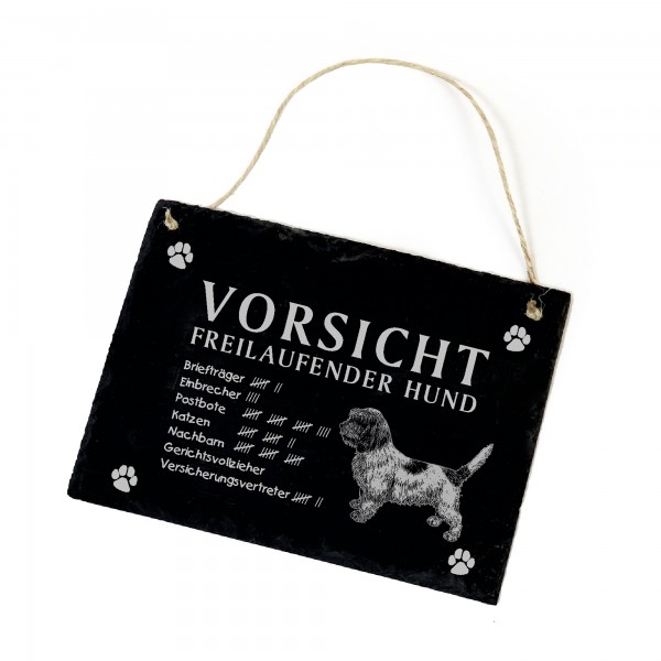 Vorsicht freilaufender Hund Petit Basset Griffon Vendeen Hundeschild Schild aus Schiefer  22cm x 16