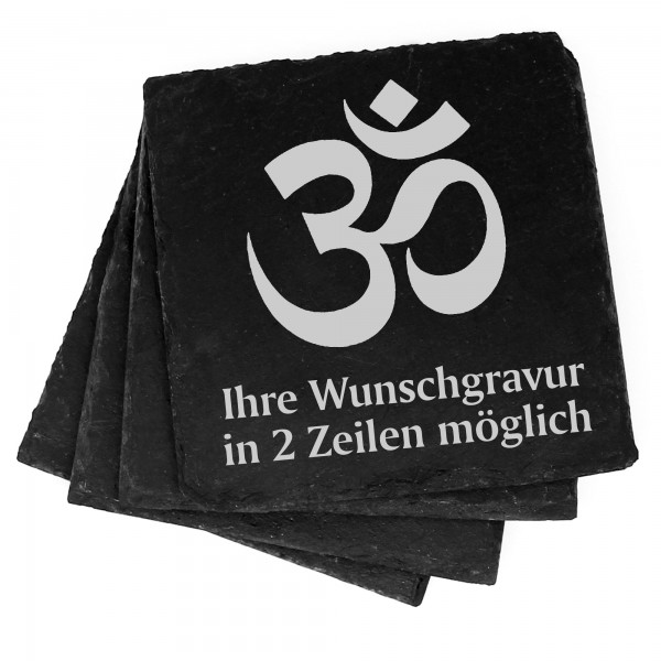 4x Hinduismus Deko Schiefer Untersetzer Wunschgravur Set - 11 x 11 cm