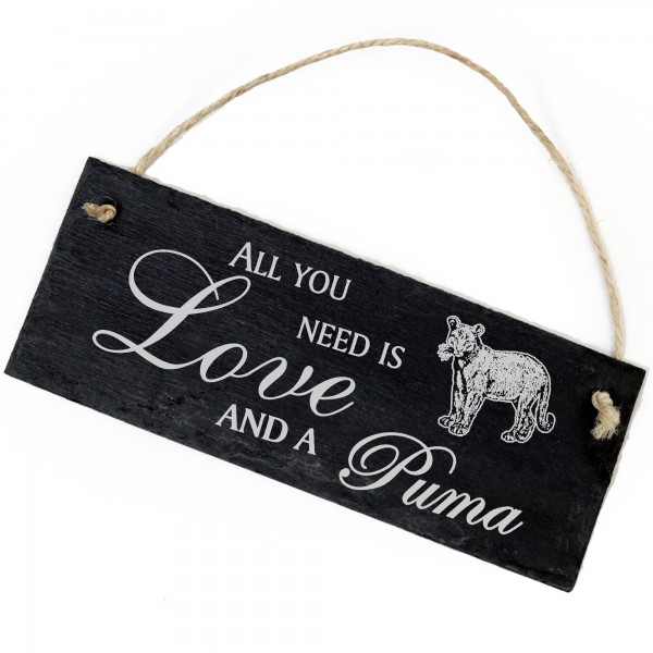 Schiefertafel Deko Puma Schild 22 x 8 cm - All you need is Love and a Puma