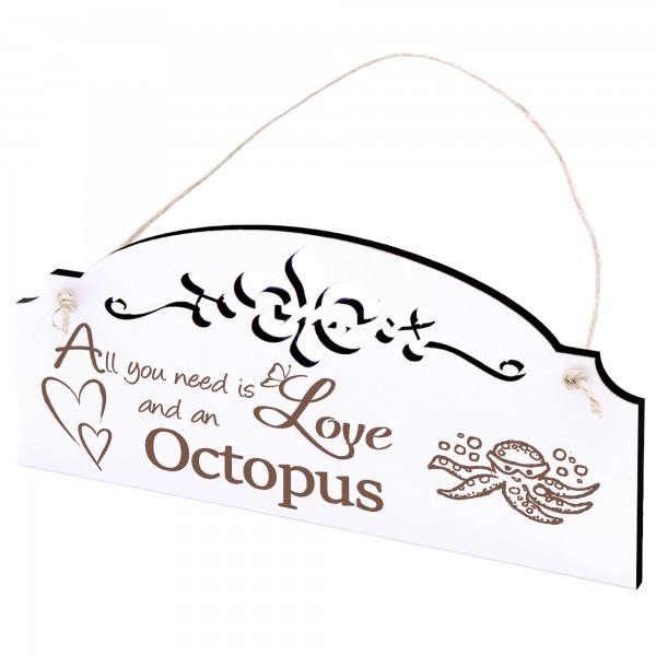 Schild Krake mit Taucherbrille Deko 20x10cm - All you need is Love and an Octopus - Holz