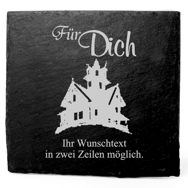 Deko Schiefer Untersetzer personalisiert Hexenhaus - Für Dich - 11x11cm