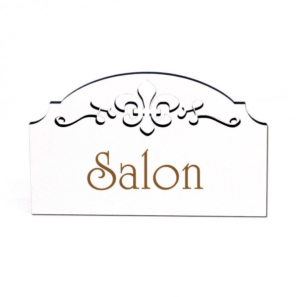 Salon Schild Holz Türschild graviert Ornamente selbstklebend Lounge Türdeko 15,5 x 9,5 cm