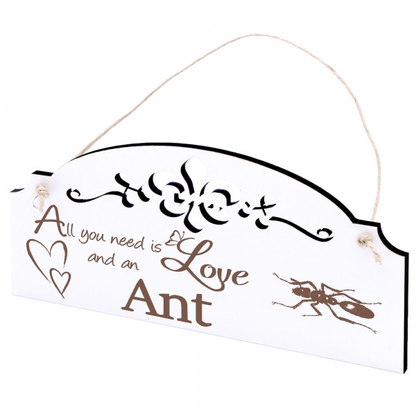 Schild dunkle Ameise Deko 20x10cm - All you need is Love and an Ant - Holz
