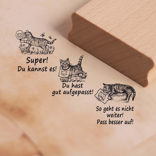 Lehrerstempel Katzen im Set - 3 Motivstempel mit Spruch und Motiv für Schule ca. 28 x 28 mm