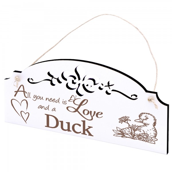 Schild Ente mit Blume Deko 20x10cm - All you need is Love and a Duck - Holz