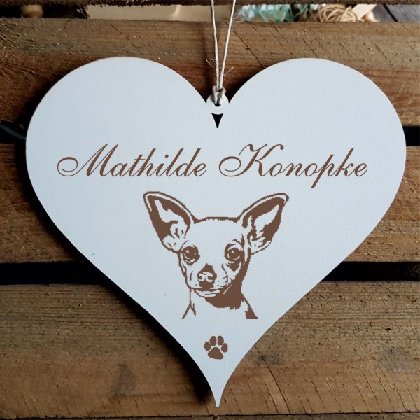 Herz Schild « Chihuahua Kurzhaar Kopf » mit Namen - Türschild zum Anhängen