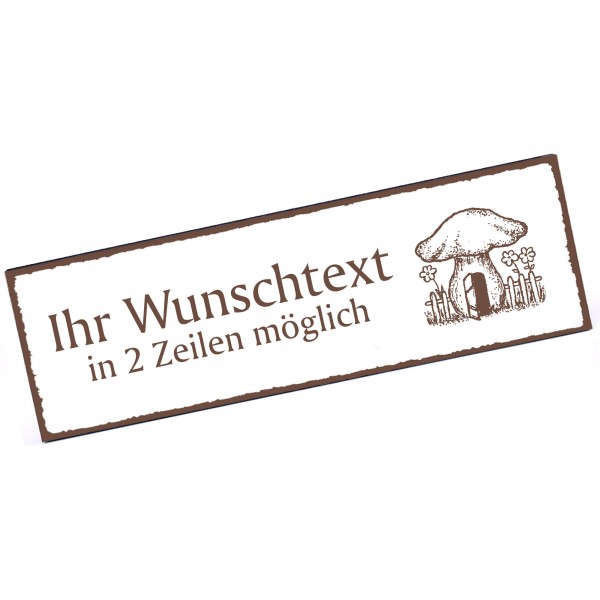 Türschild Pilzhaus Namensschild personalisiert mit Gravur - 150mm x 50mm - selbstklebend