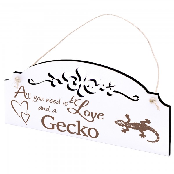 Schild Gecko Deko 20x10cm - All you need is Love and a Gecko - Holz