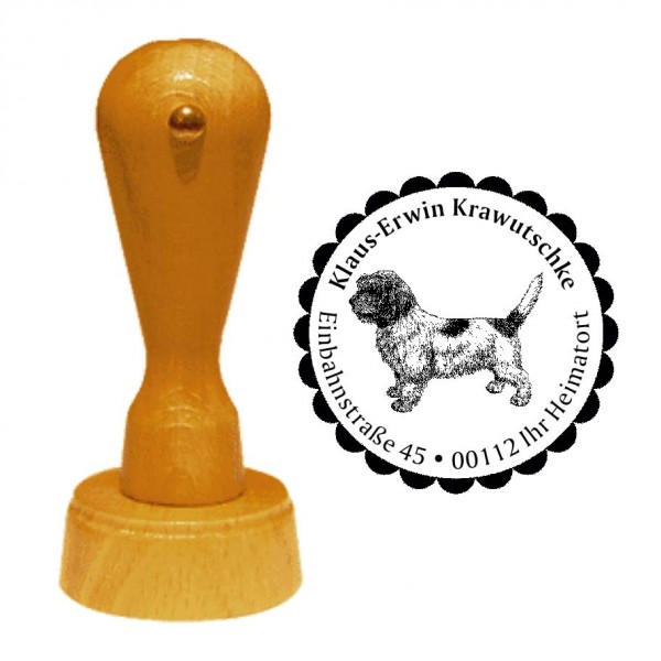 Adressstempel Petit Basset Griffon Vendéen - Holzstempel personalisiert mit Adresse - Ø 40 mm