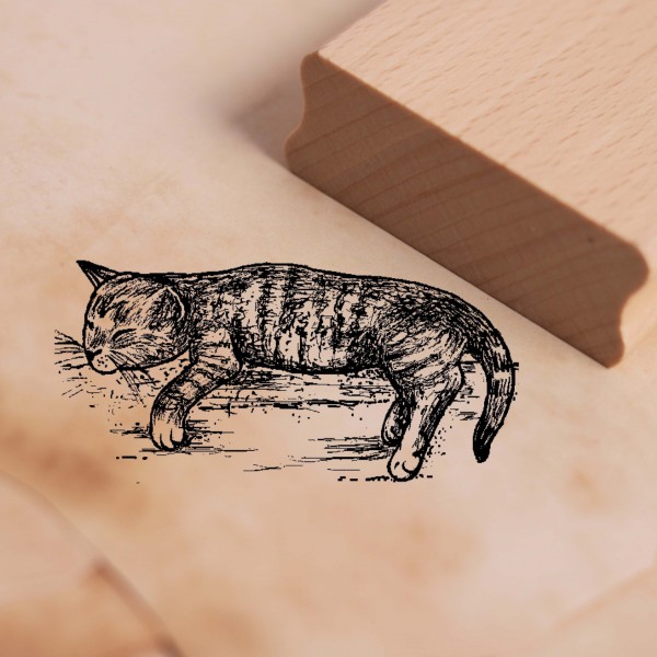 Motivstempel Katze schläft - Stempel Holzstempel 28 x 58 mm
