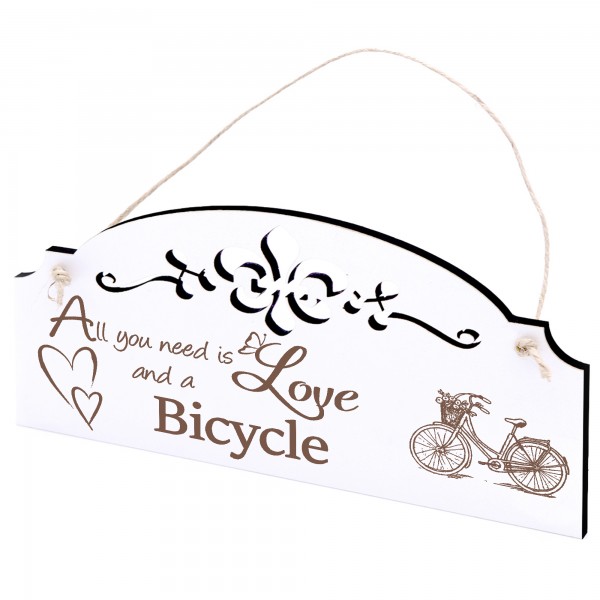 Schild Fahrrad mit Korb Deko 20x10cm - All you need is Love and a Bicycle - Holz