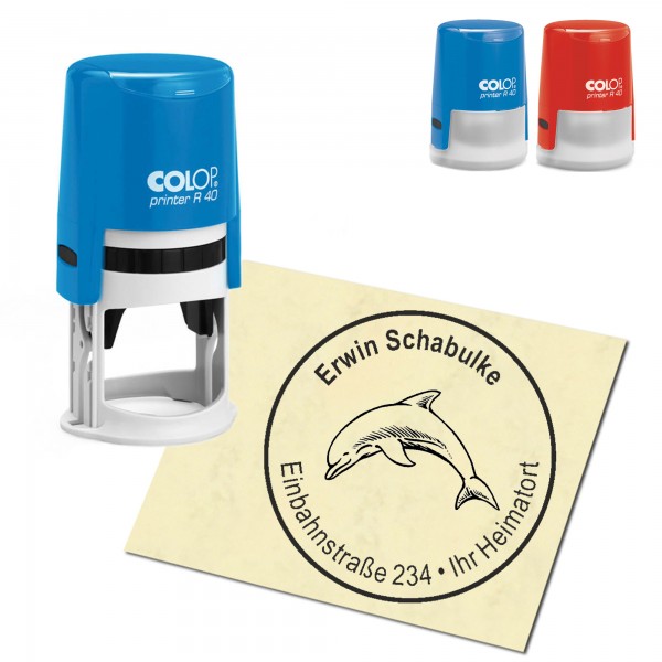 Stempel Adressstempel personalisiert - Delfin - rund ∅ 40mm