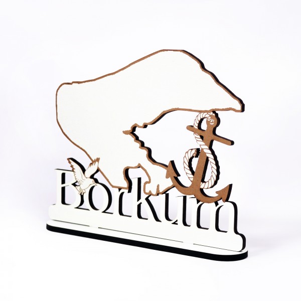 Schild « Insel Borkum » zum Hinstellen - mit Anker Möwe