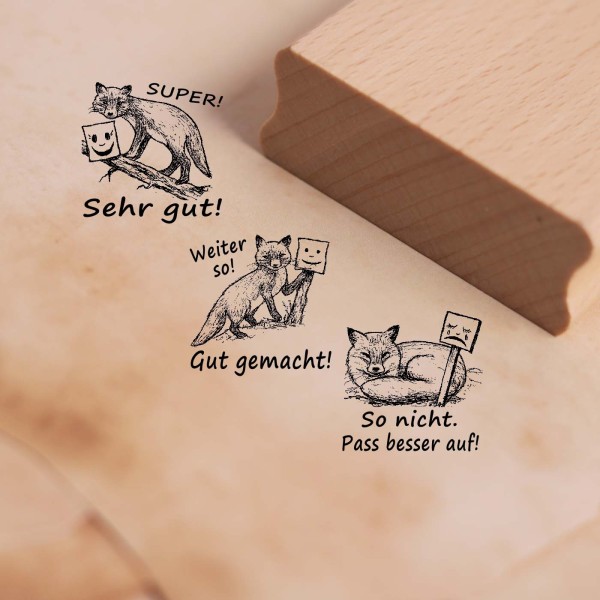 Lehrerstempel Fuchs im Set - 3 Motivstempel mit Spruch und Motiv für Schule ca. 28 x 28 mm