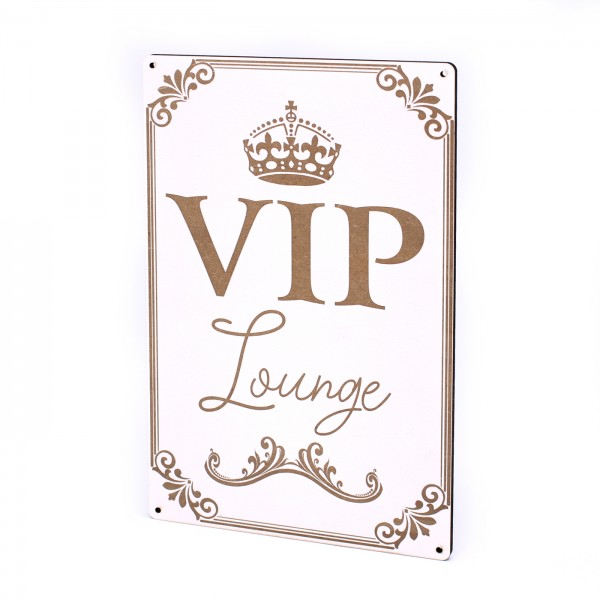 Schild VIP Lounge mit Krone Motiv - Türschild Vintage Dekoschild Türdeko - 15 x 24 cm