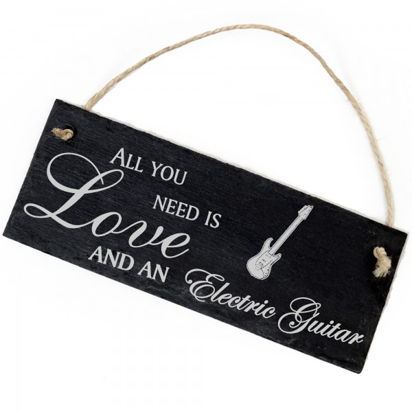 Schiefertafel Deko E-Gitarre Schild 22 x 8 cm - All you need is Love and an Electric Guitar