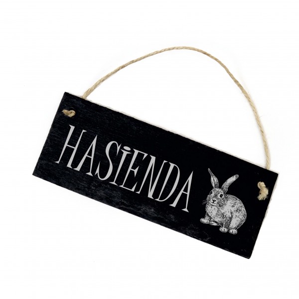 Hasen Schild aus Schiefer - Hasienda - Kaninchen Stall Türschild 22 x 8 cm