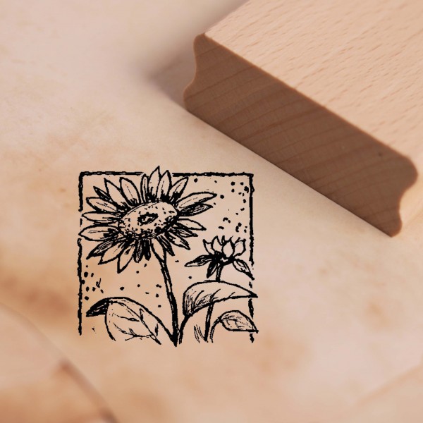 Motivstempel Sonnenblume im Rahmen - Stempel Holzstempel 38 x 38 mm
